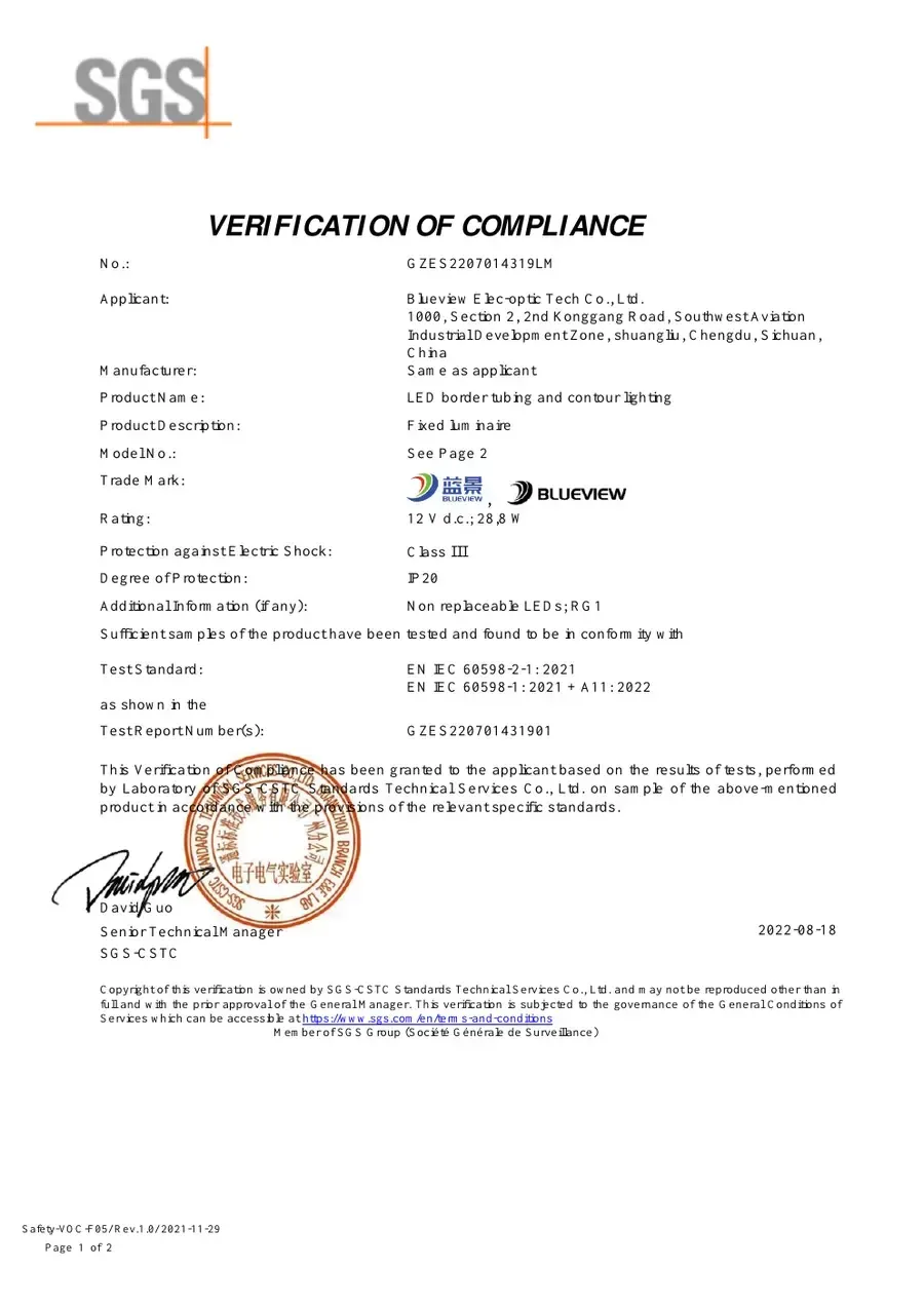 SGS LVD safety test report for LED signs