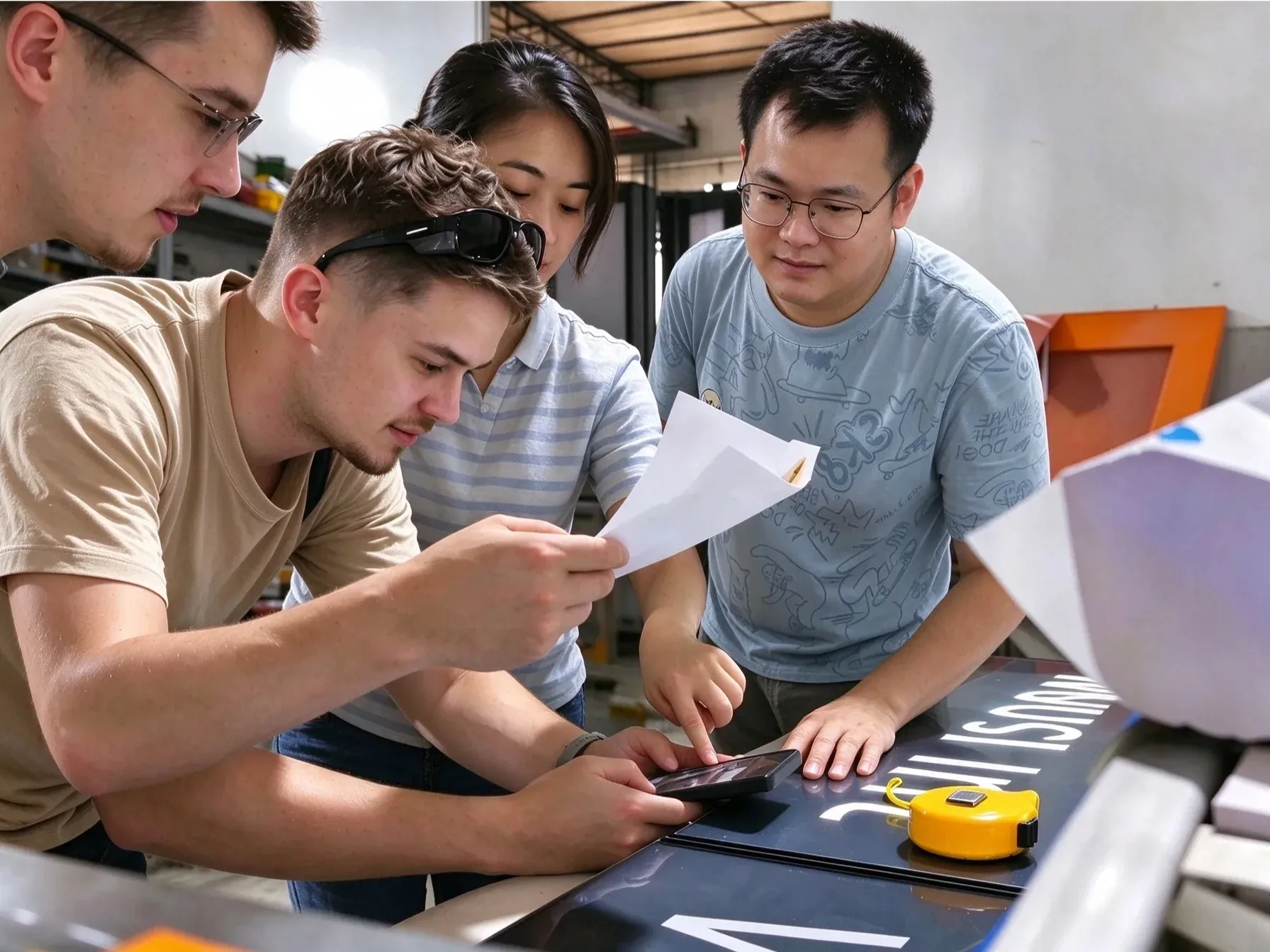 Partners discussing custom sign orders