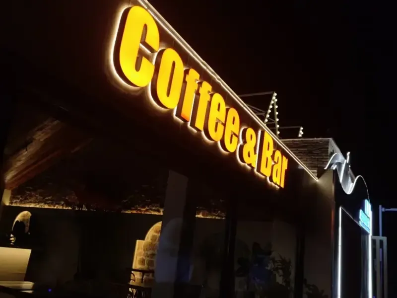 Dual-lit channel letters for bar and nightlife venue