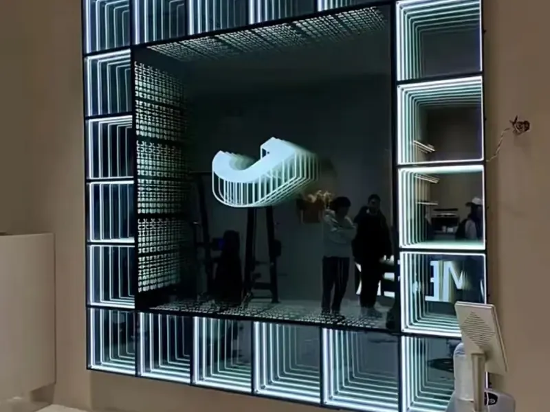 White square infinity mirror art installation for exhibition