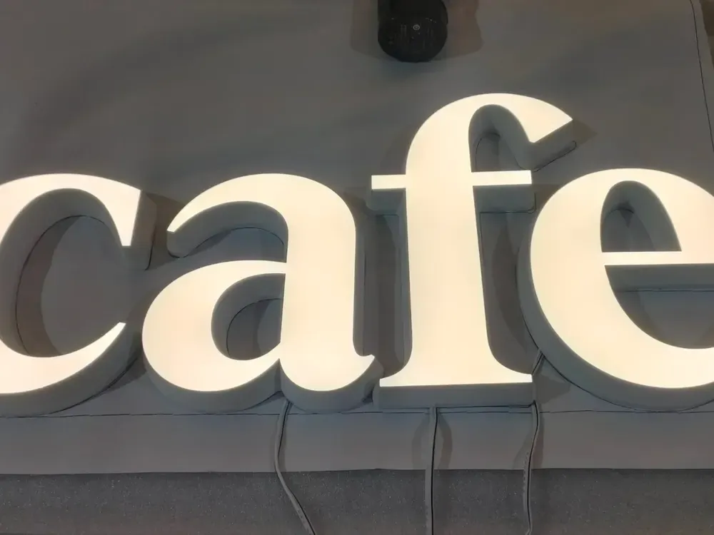 White front lit mini channel letters close up