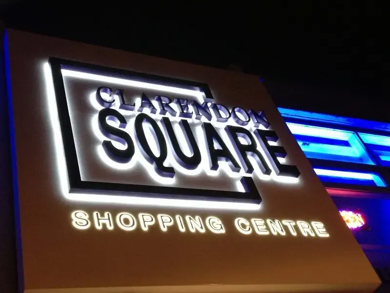 Reverse channel letters for shopping mall and retail center