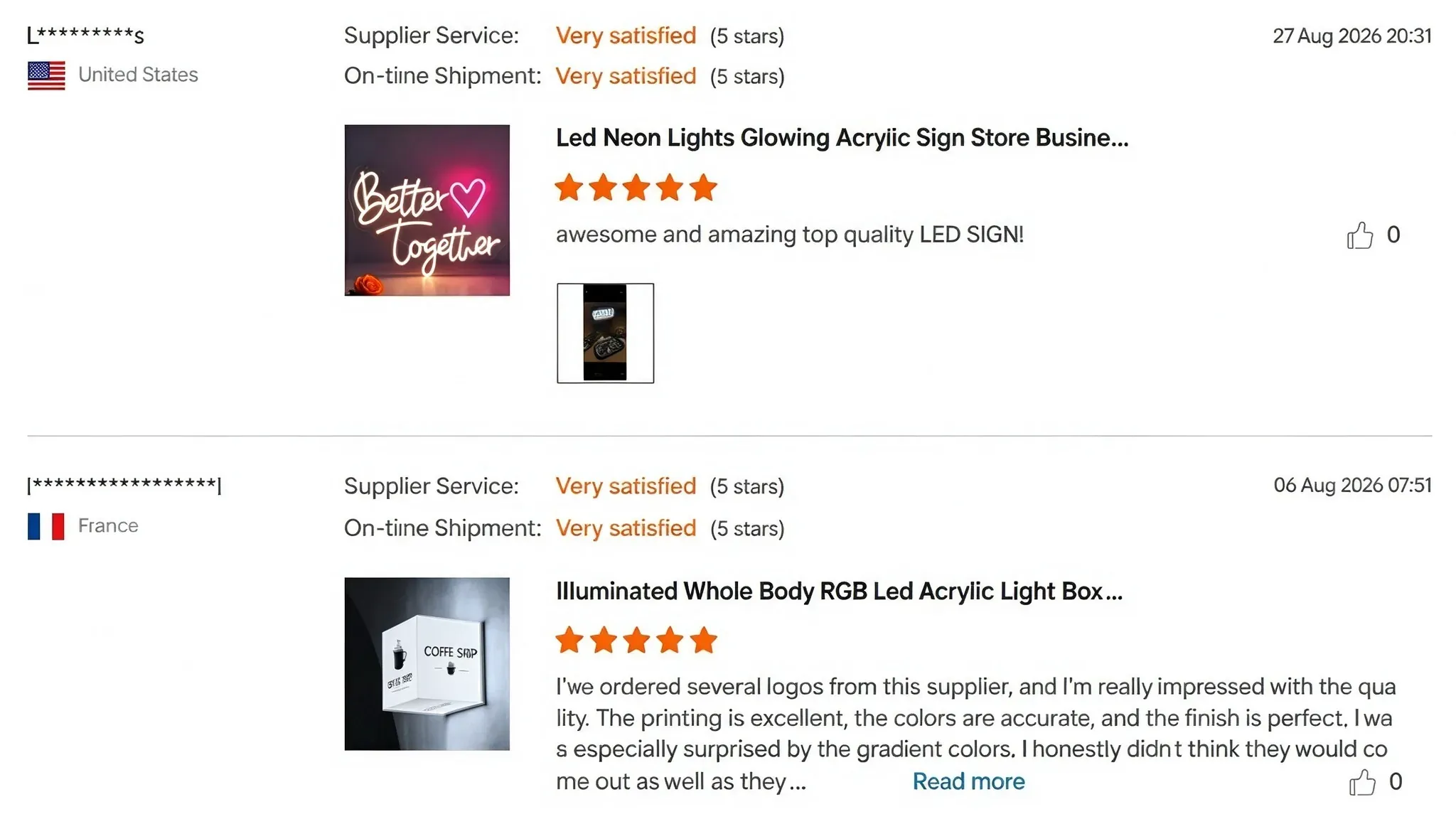 Client feedback after receiving neon sign order