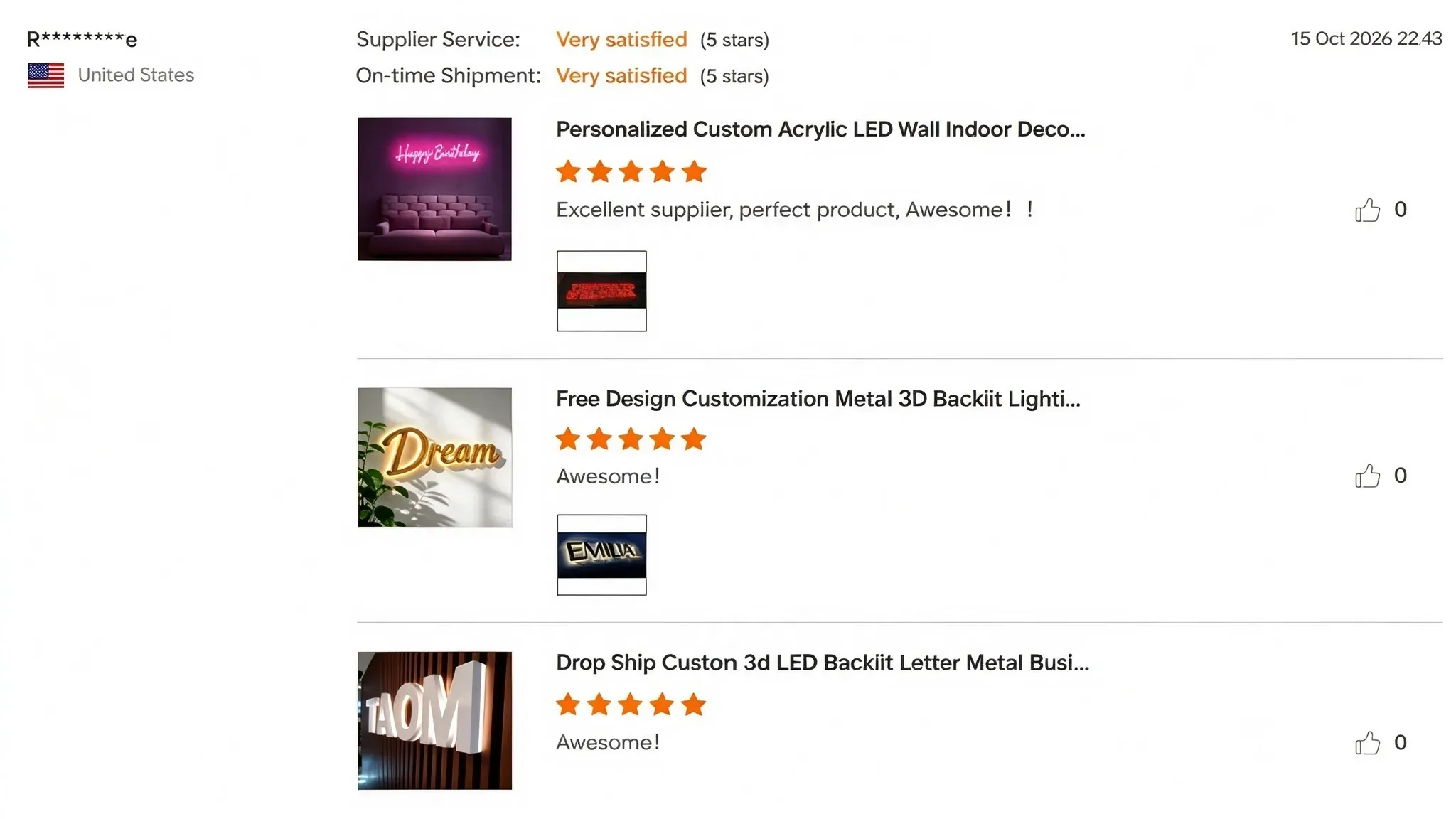 Repeat order customer review for light boxes