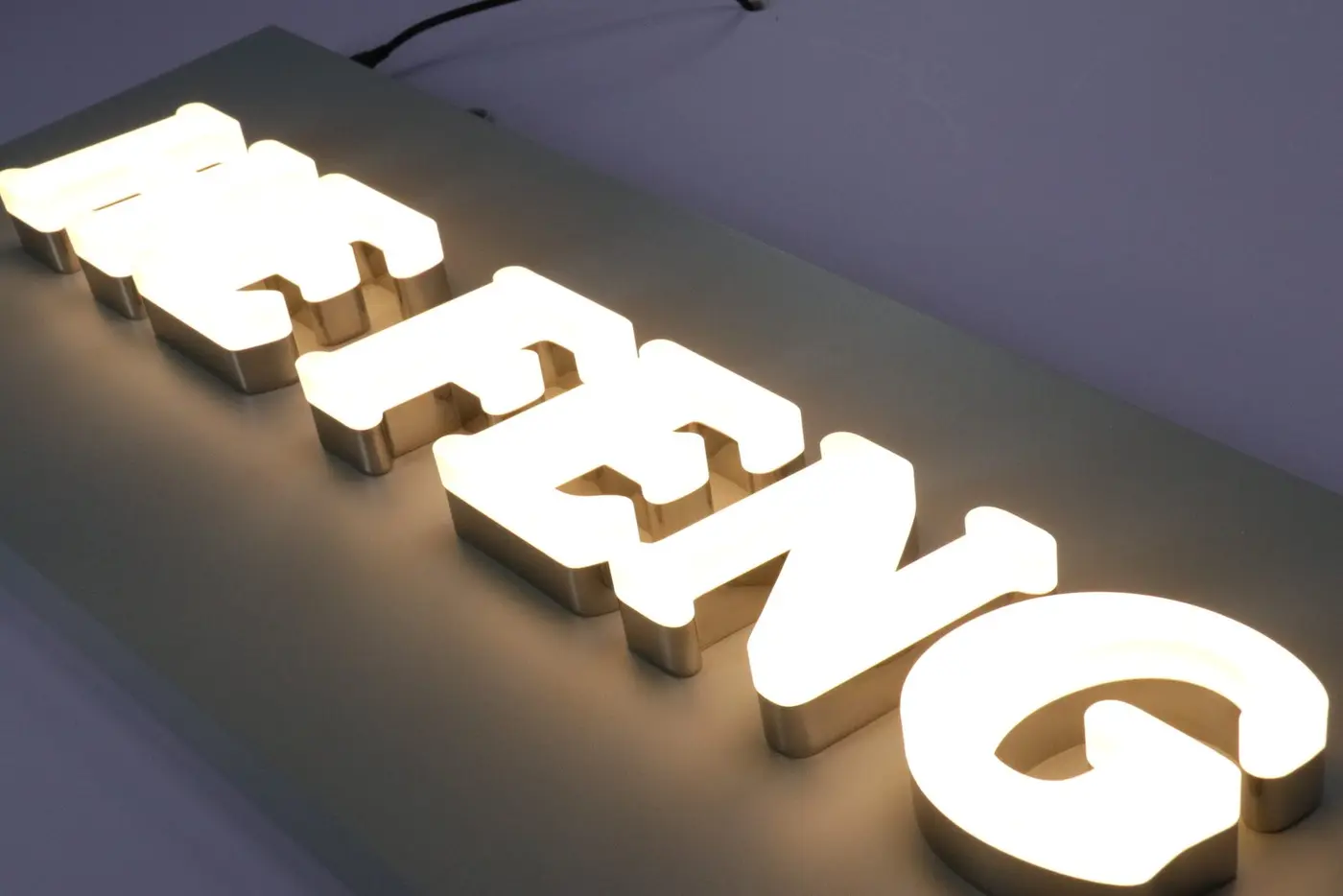 Front-lit channel letter construction sample