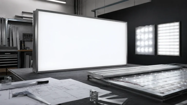 Commercial light box showing even face illumination beside controlled examples of LED hot spots