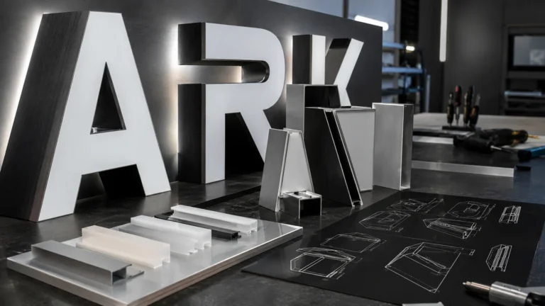 Trimless and trim-cap channel letter face-retention details on commercial sign samples