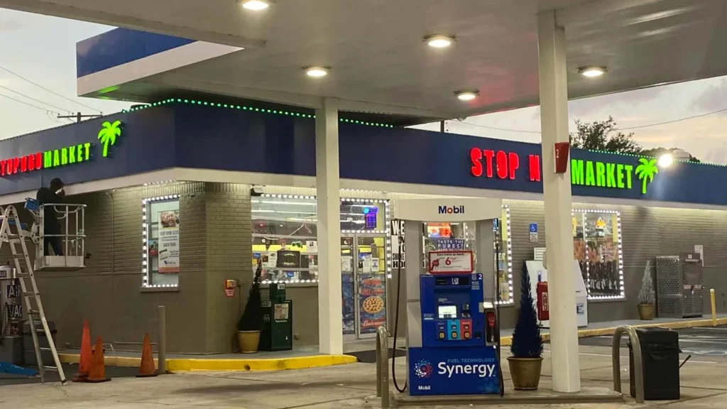 Gas station pylon and canopy sign system