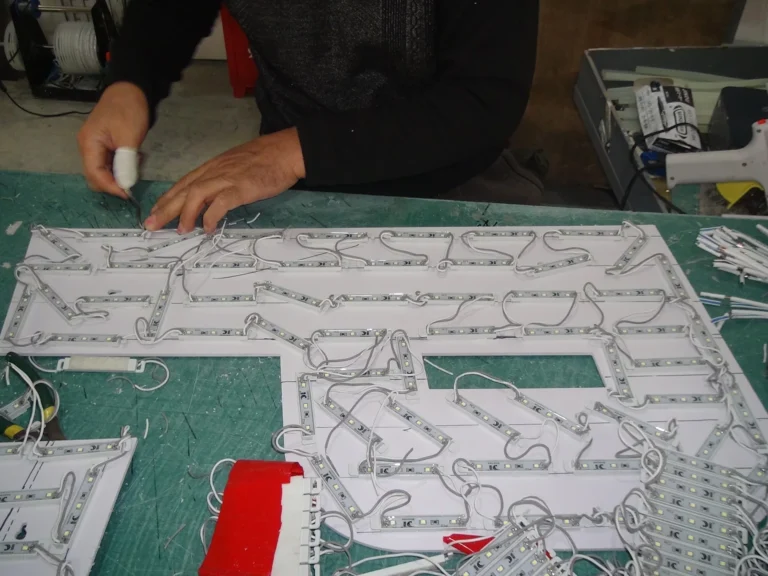 LED modules and wiring arranged inside a channel letter