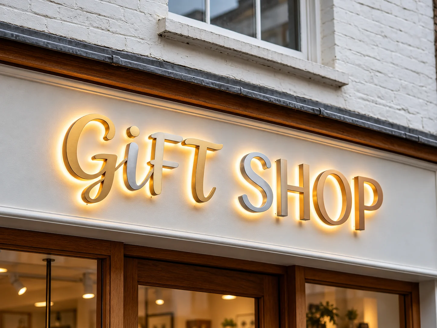 Illuminated channel letters installed on a commercial storefront