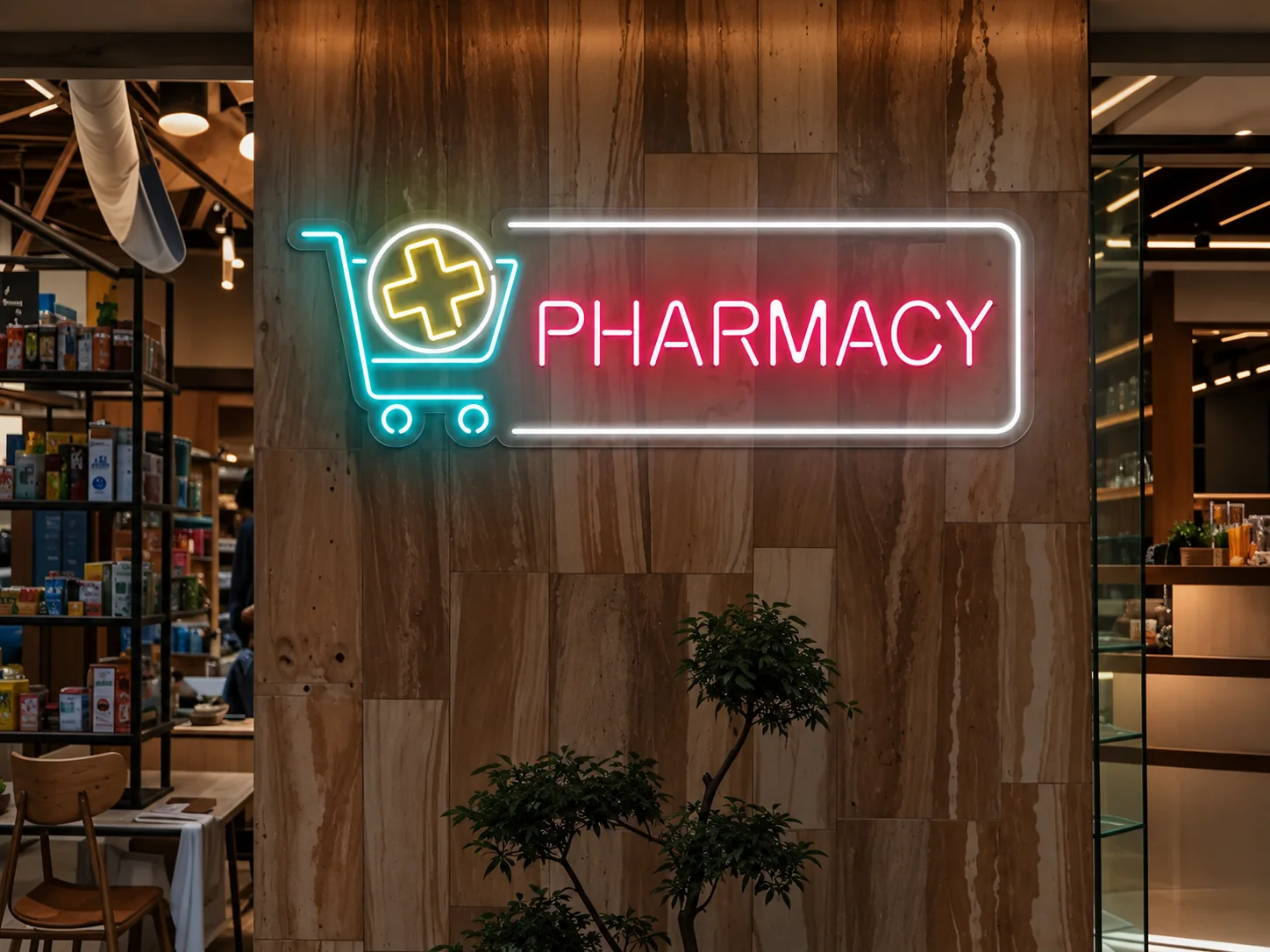 LED neon sign installed in a commercial retail interior